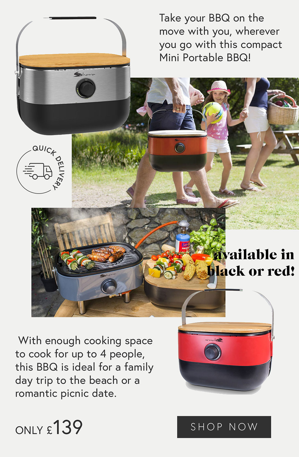 Black or Red portable Mini BBQs